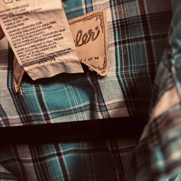 Wrangler mens large teal plaid Pearl Snap Western Shirt Long Sleeve Cowboy Rodeo - Picture 4 of 9